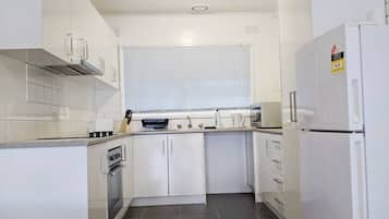 Fridge, microwave, stovetop, toaster