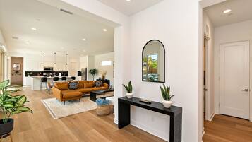 TV, fireplace, table football