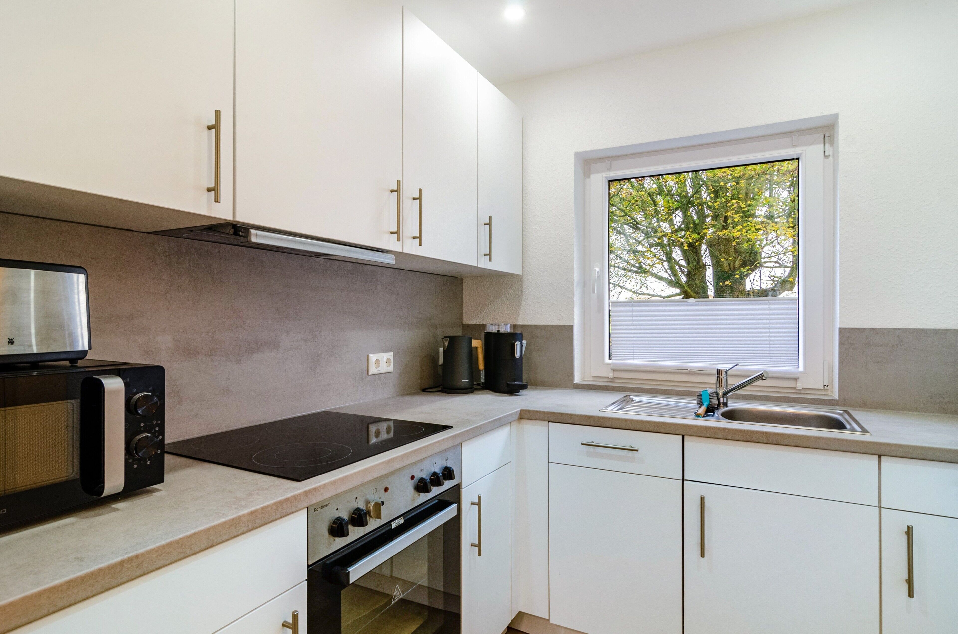 Frigorífico, microondas, horno y placa de cocina