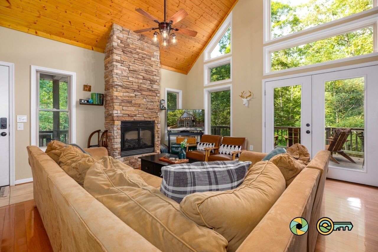 Fernseher, Kamin, DVD-Player, Videothek