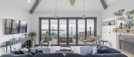 Televisión y chimenea