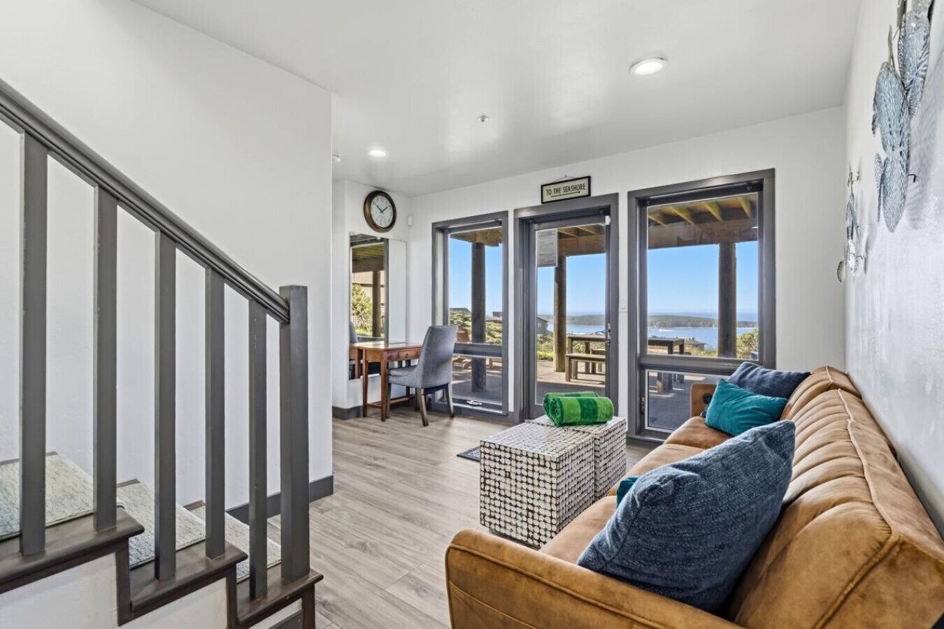 TV, fireplace, books