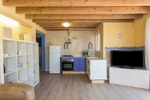 Kühlschrank, Mikrowelle, Herdplatte, Kochgeschirr/Geschirr/Besteck