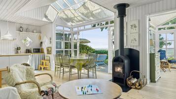 Télévision, cheminée, lecteur de DVD