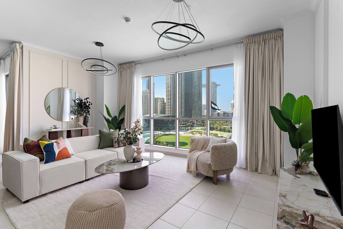 Superior Apartment, Balcony, Pool View | Living area | 55-inch Smart TV with digital channels