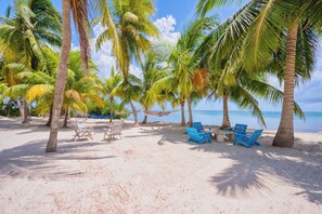 Plage, chaises longues, serviettes de plage