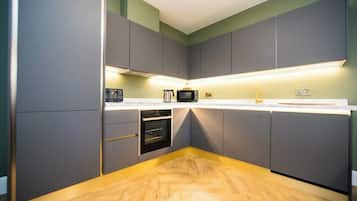 Fridge, microwave, oven, dishwasher