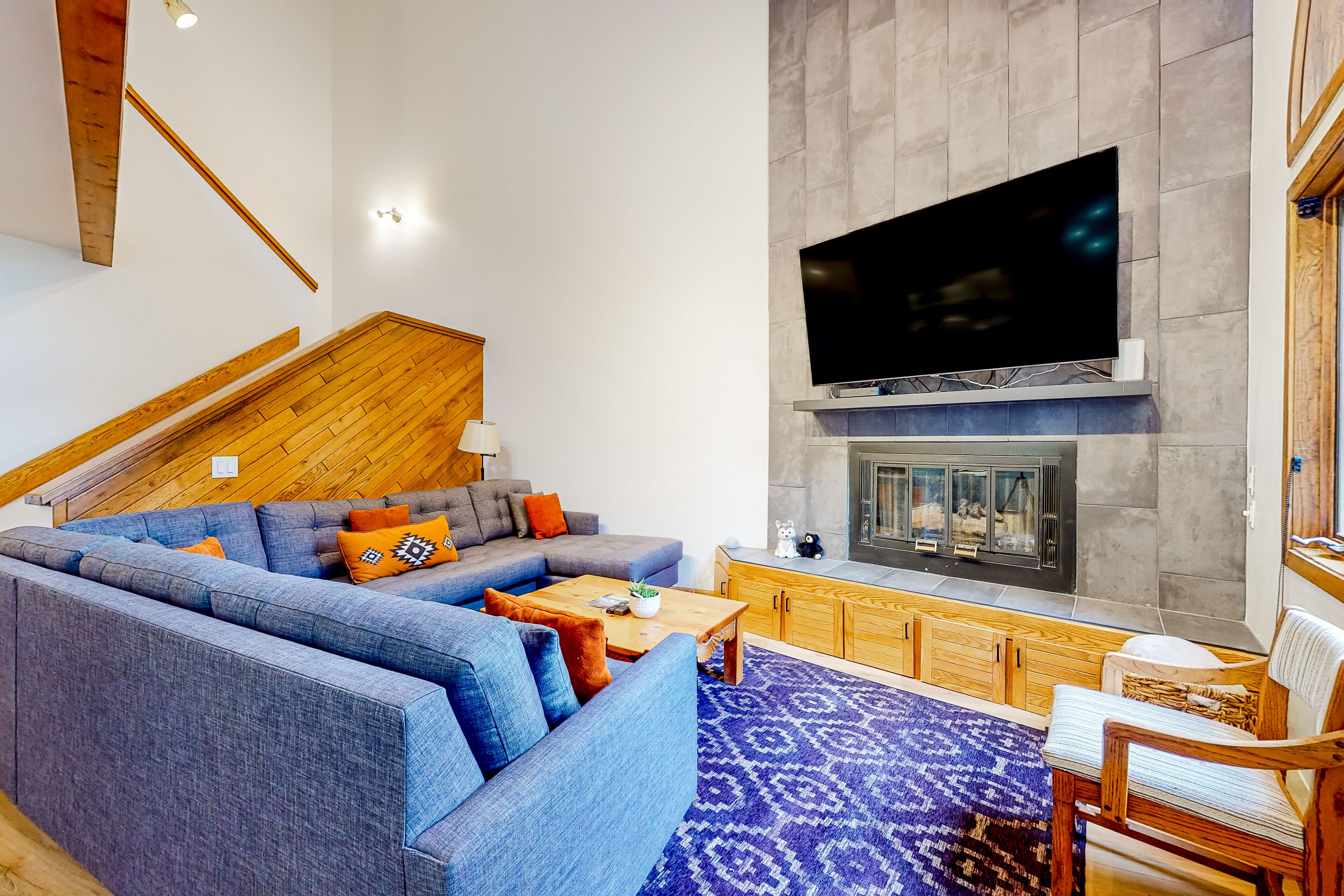 TV, fireplace