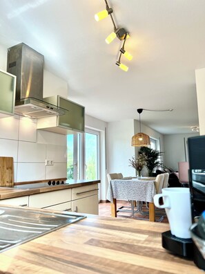 Fridge, stovetop, dishwasher, electric kettle