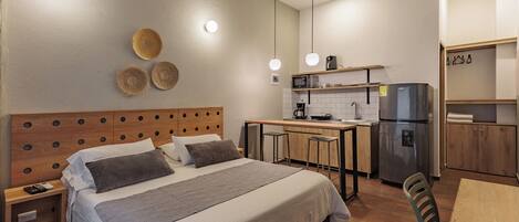 Studio Supérieur, 1 très grand lit, cuisine | 1 chambre, literie de qualité supérieure