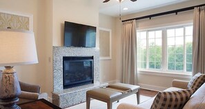 TV, fireplace
