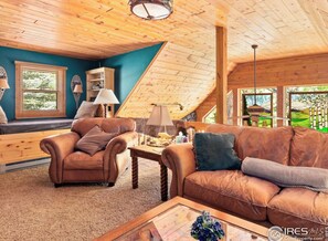 Smart-TV, Kamin, Bücher, Stereoanlage