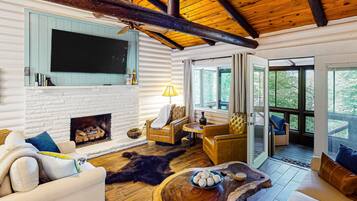 TV, fireplace, foosball