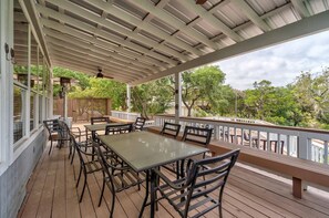 Outdoor dining - Cypress Dream - Hill Country Escape Overlooking the Tranquil Cypress Creek! (Wimberley)