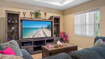 Smart TV, fireplace, video games, computer monitors
