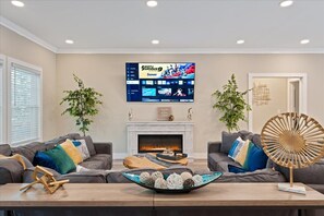 Smart TV, fireplace, video games