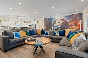 Smart TV, fireplace, video games