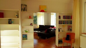 Télévision, cheminée, chaîne hi-fi