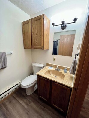 Bathtub, hair dryer, towels