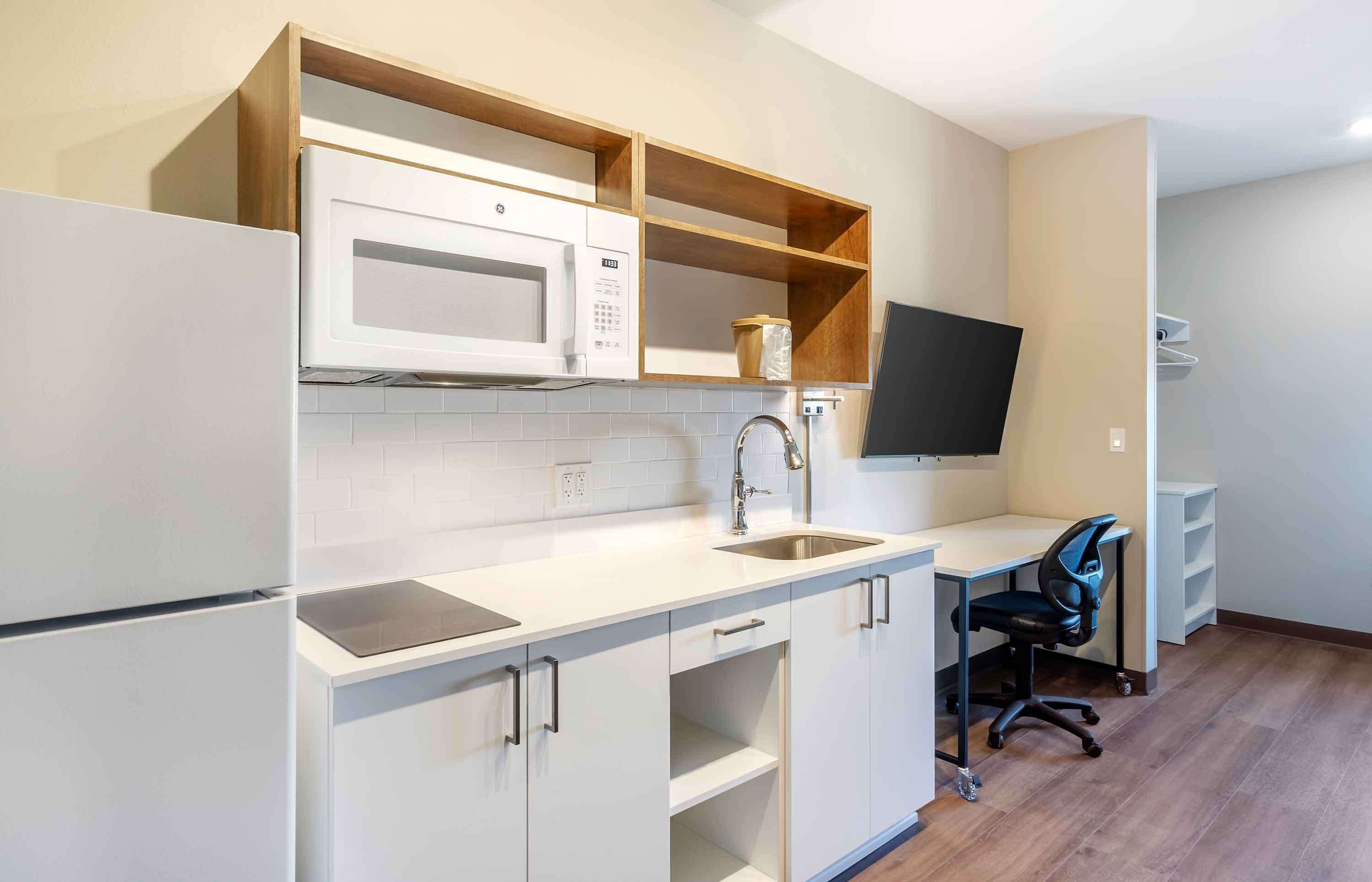 fridge, microwave, stovetop