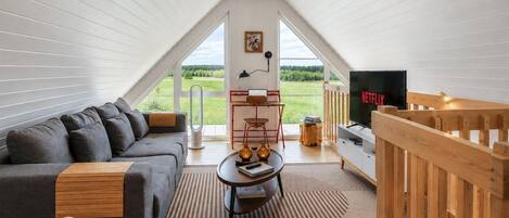 Een televisie en een open haard