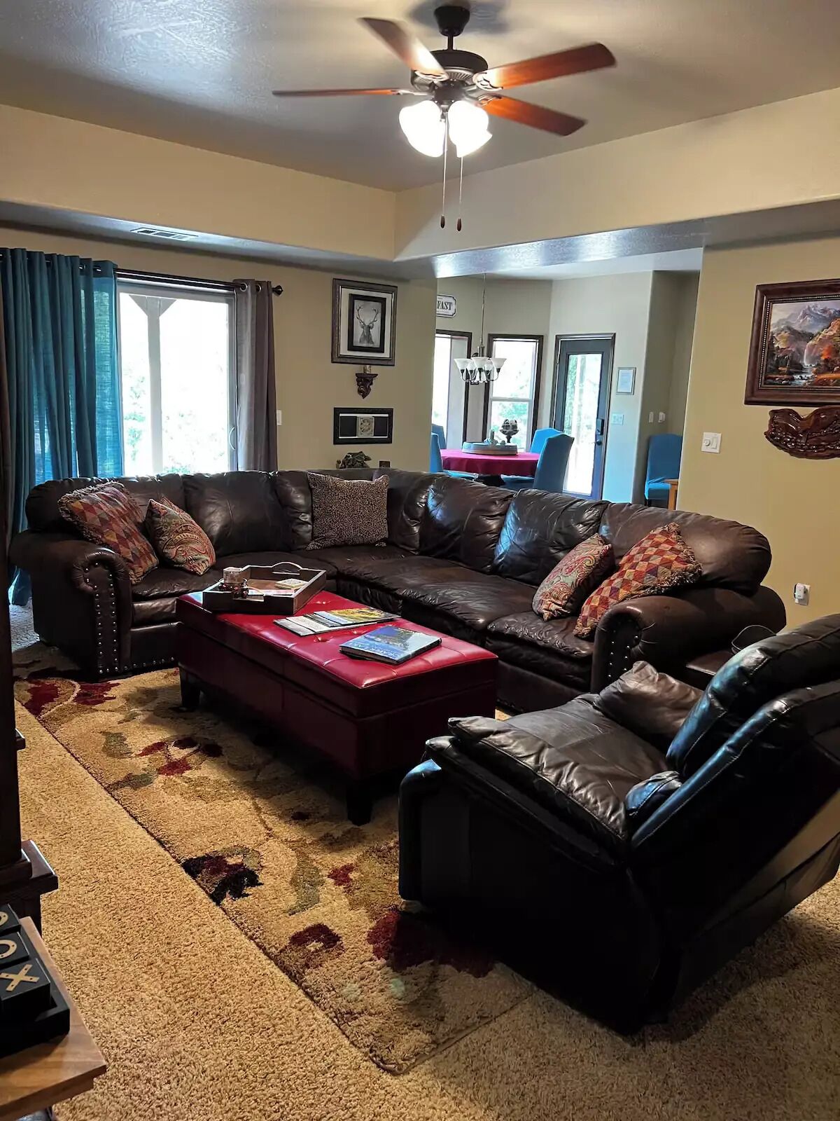 Smart TV, fireplace, video games, DVD player