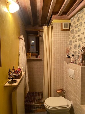 Douche, séchoir à cheveux, bidet, serviettes fournies