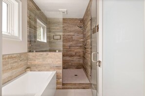 Bathtub, hair dryer, towels