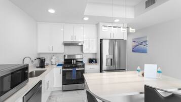 Microwave, coffee/tea maker, toaster, paper towels