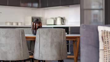 Apartment | Private kitchen | Full-size fridge, microwave, oven, stovetop