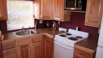 Cabin, 1 Bedroom | Private kitchen | Fridge, oven, coffee/tea maker, toaster