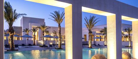 Indoor pool, seasonal outdoor pool, open open 24 hours, pool umbrellas