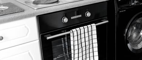 Microwave, oven, toaster, cookware/dishes/utensils