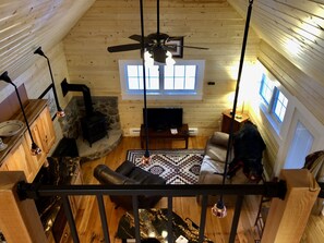 Smart TV, fireplace, DVD player, books