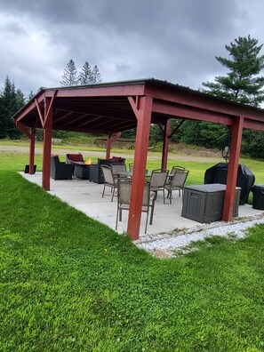 Outdoor dining - AKERS POND INN & CABINS
820 COLEBROOK ROAD
ERROL NH 03579
 603.482.3471  (Errol)