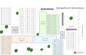A hotel layout with multiple rooms, labeled as Nr. 41 a, b, and 3, and a section labeled as Fahrad-Schuppen.