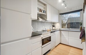 Fridge, stovetop, dishwasher, coffee/tea maker