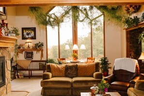 Smart TV, fireplace, ping pong, books