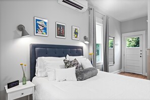 1 bedroom, desk, iron/ironing board, bed sheets