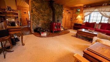 Una Smart TV, una chimenea, libros