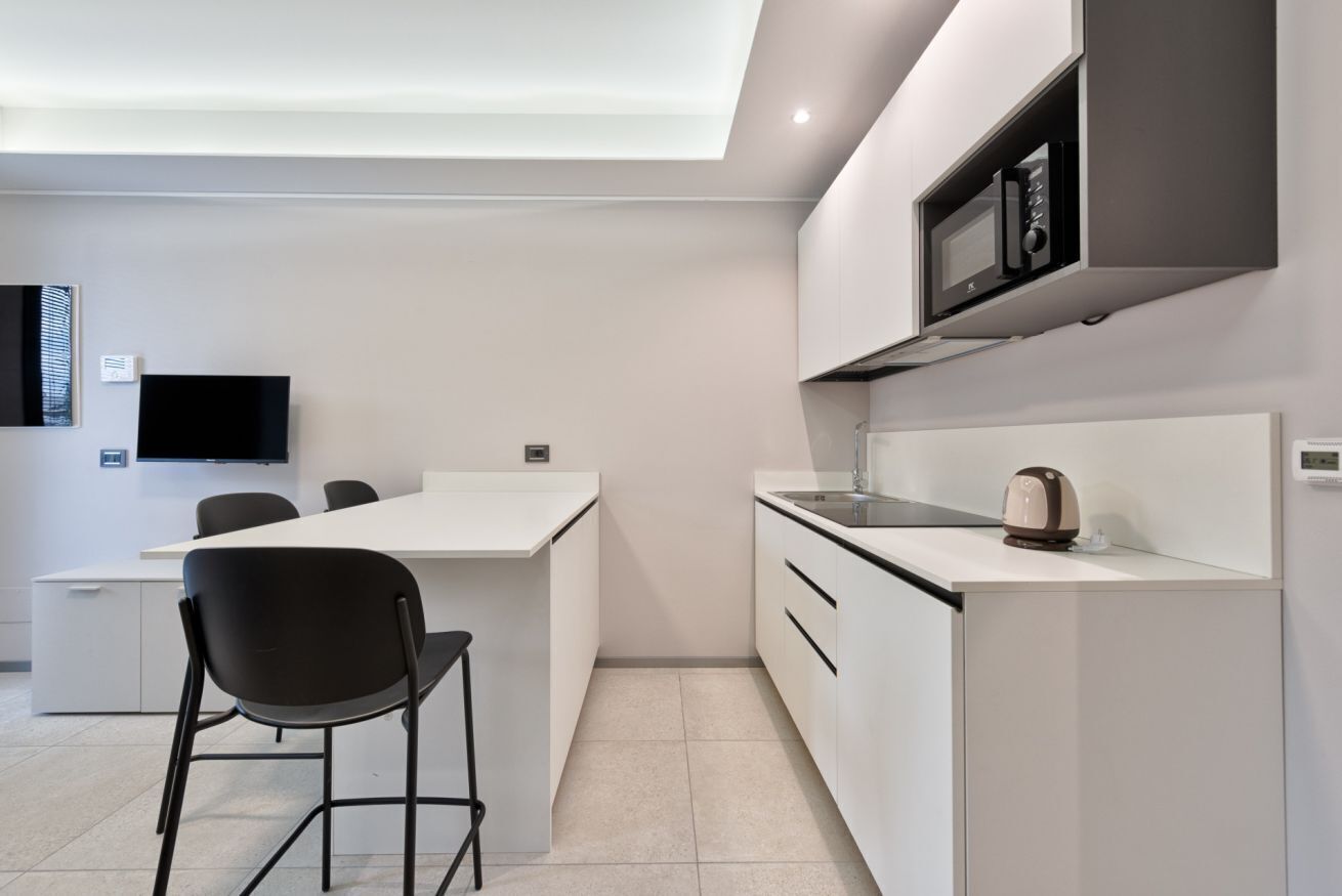 Fridge, microwave, stovetop