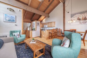 Télévision, cheminée, livres, chaîne hi-fi