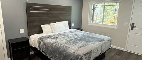 Memory-foam beds, desk, free WiFi, bed sheets