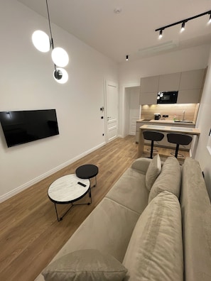 Deluxe Apartment, 1 Bedroom | Living area | 50-inch Smart TV with cable channels, Netflix, heated floors - Central Apartments Sarajevo (Sarajevo)