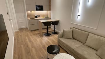 Lägenhet Deluxe - 1 sovrum | Värdeförvaringsskåp på rummet, individuell inredning och unika möbler