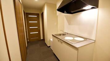 Mini-fridge, microwave, electric kettle