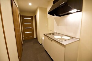 Mini-fridge, microwave, electric kettle