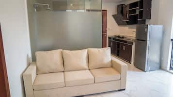 Deluxe Apartment, City View | Private kitchen | Full-sized fridge, electric kettle, rice cooker