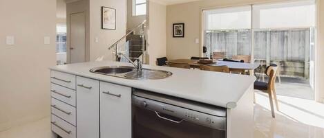 Fridge, microwave, oven, dishwasher