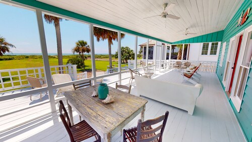 Oceanfront beach home full of character, large deck and private path to beach